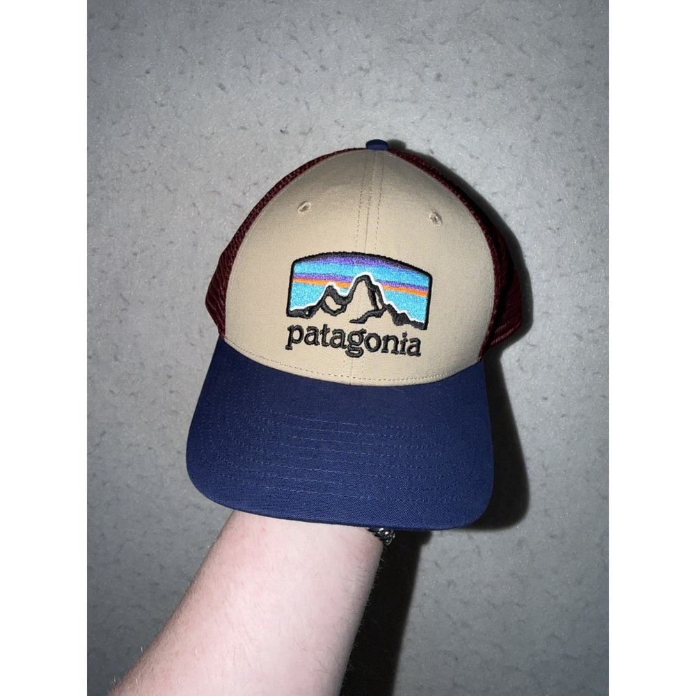 Patagonia‎ Fitz Roy Horizons Cap Trucker Hat Oar Tan Burgundy Snapback CLEAN